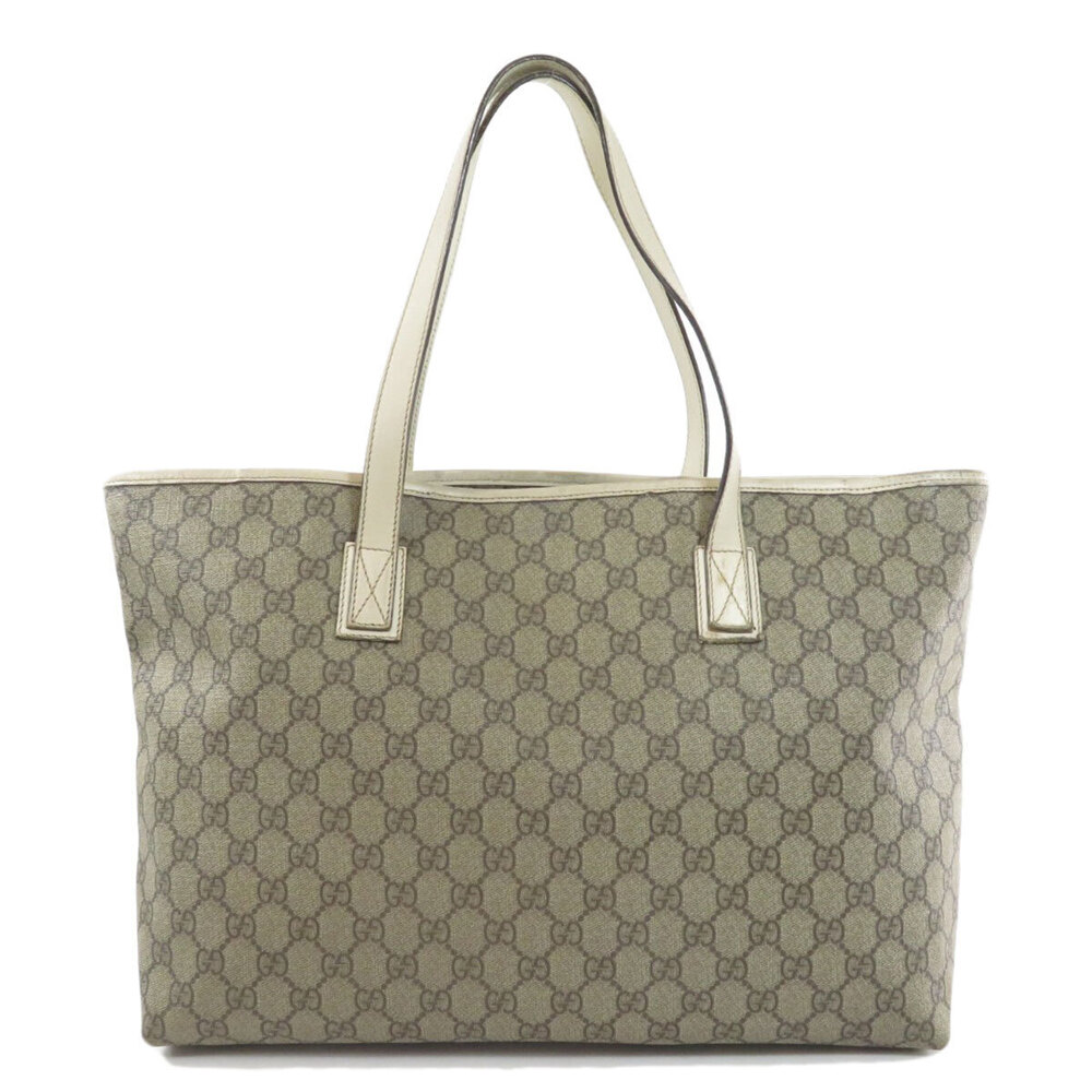 Gucci leather tote trim bag GG Supreme cream canvas